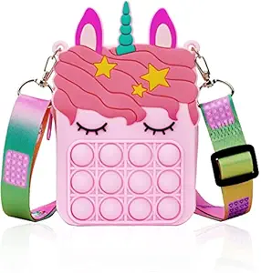 FW FAMEWORLD Pop Push Purse for Girls Crossbody Shoulder Bag Popet Toys Popper Handbags Stress Relief Toys, Lovely Cartoon Bag Toy Silicone Purse for Girls for Students Kids (Pink)