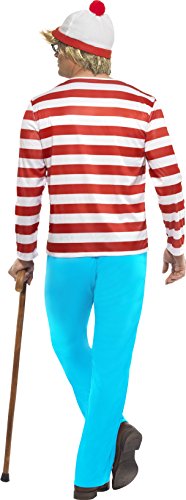 Smiffys Men's Where's Wally? Costume, Top, Trousers, Glasses & Hat, Colour: Red and White, Size: M, 34591