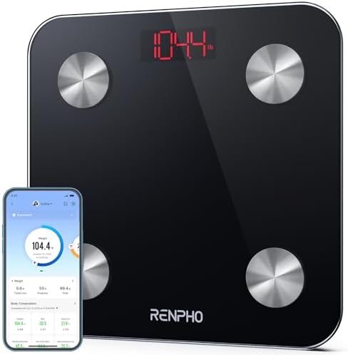 Bilancia Pesa Persona Digitale, RENPHO Bilancia Pesapersone Impedenziometrica Elettronica Bluetooth con App, 13 Indici di Misuratori Composizione e Grasso Corporeo Peso BMI BMR