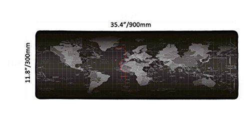Woodlandu Verl?ngert Gaming Mouse Pad Gedruckt mit Weltkarte Gen?hte Kanten Geschwindigkeit seidiger Oberfl?che rutschfeste Gummiuntermatten 300x900x3mm/11.8×35.4×0.12inch Schwarz Edges - 2
