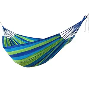Hakubha Sales Cotton Outdoor Hammock Multiples Load Capacity Up to 450 Lbs Portable with Carrying Bag for Patio Yard Garden (280/100CM/BLUE)