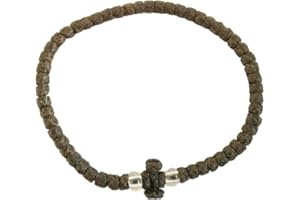 ICONSGR Hecho a mano Griego Ortodoxo Cristiano Cordón de oración Chotki, Komboskini, encerado, fino, color Castaño con cruz del monte Athos (Grecia)