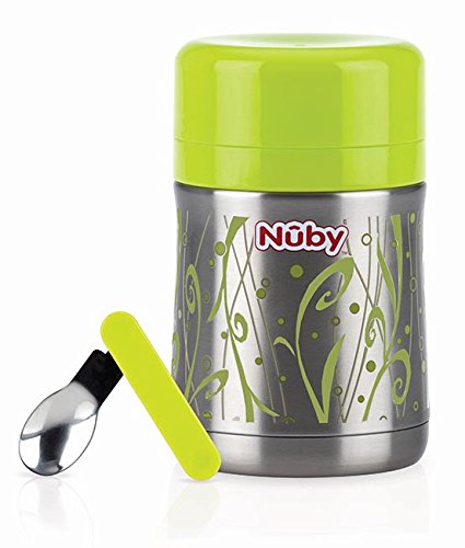 Nuby ID5470 Thermo Essensbehälter mit Löffel und Aufbewahrungsfach für Trockennahrung, 450ml