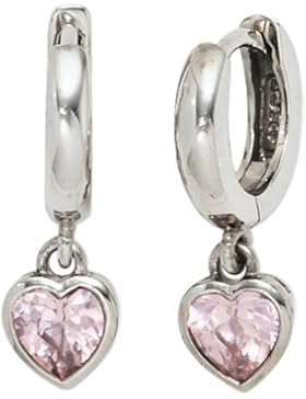 JOBO Creolen Herz 925 Sterling Silber rhodiniert 2 rosé Zirkonia Ohrringe