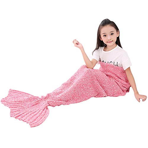 Manta Sirena - NEWYANG todas las estaciones de ganchillo de la mano de la cola de sirena de punto manta, regalos de las mejores niñas cumpleaños de Navidad (Kid Thick Pink)