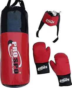 PROSPO Leather Boxing Set Kit for Youth (7-12) Years Old, (Black Red)