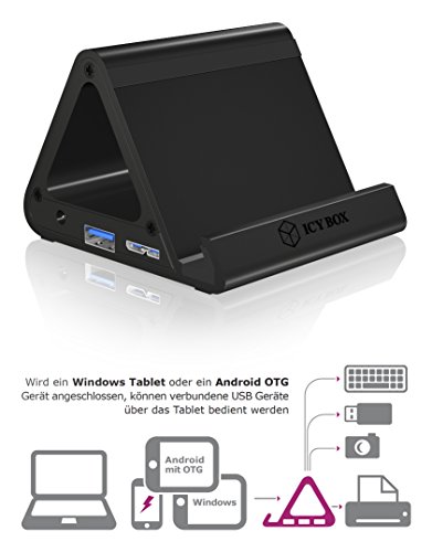 Icy Box IB-AC6402 Ständer & USB-Hub für Smartphones/Tablets, 4x USB 3.0 Anschlüsse, OTG-Unterstützung, Aluminium (schwarz) - 2