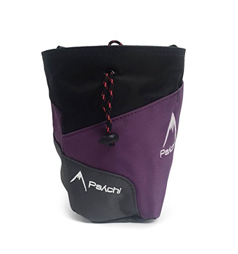 Bolsa de tiza Psychi Premium para escalada en roca con bolsillo trasero con cremallera y cinturón de cintura, morado