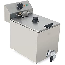 LBSX Friteuse avec Bec verseur, 8 litres Huile, Couvercle avec Vue sur la fenêtre, de qualité Professionnelle, électrique, 2000 Watts, en Acier Inoxydable
