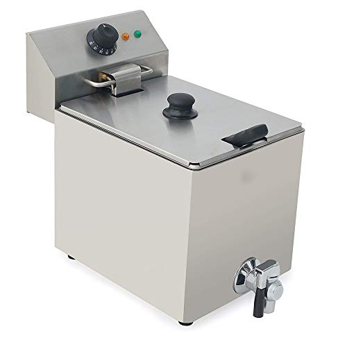 LBSX Friteuse avec Bec verseur, 8 litres Huile, Couvercle avec Vue sur la fenêtre, de qualité Professionnelle, électrique, 2000 Watts, en Acier Inoxydable