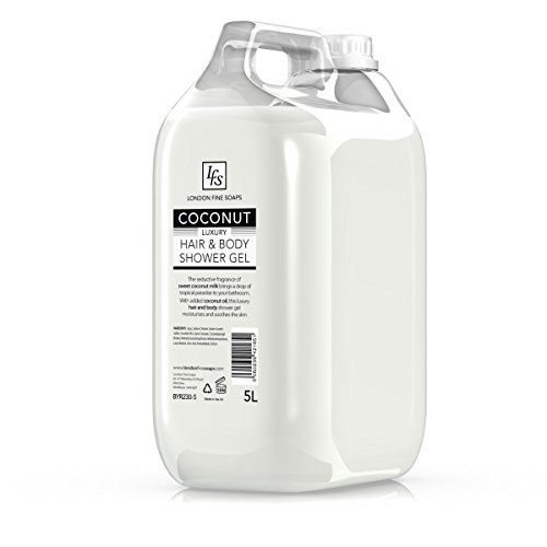 London Fine Soaps BYR230-5 - Pack de 2 botellas de 2 en 1 champú y gel de ducha, fragancia de coco, 2 x 5 l