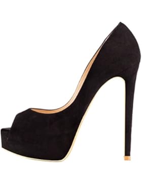 MONICOCO Volltonfarbe High Heels Peep-Toe Damen Pumps mit Plateau