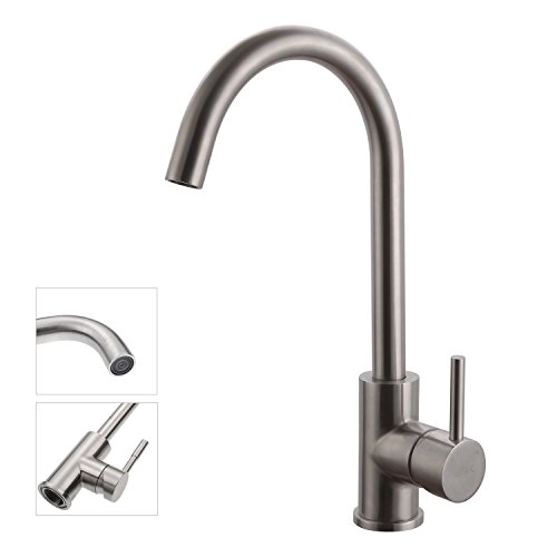 Aladdin [Edelstahl Serie] Bleifrei Einhebel Einzelnes Loch Hoch Bogen Gebürstetes Küchenarmaturen, 360°Schwenkbar Heiß&Kalt Mischer Einteilige Küchenarmatur mit ABS Gasspüler,60cm Zufuhrschlauch für Küche,Badezimmer,Waschraum - 4