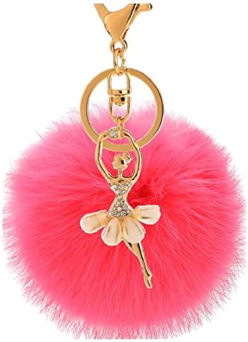 Axibi Keychain Dance Girl Artificial Fur Ball Keyring Bag Handbag Car Key Chain Plush Pendant