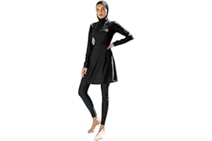 IMEKIS Maillot de bain musulman 3 pièces pour femme - Foulard modeste - Burkini islamique - Maillot de bain à manches longues - Haut de bain avec pantalon - Hijab - Maillot de bain complet
