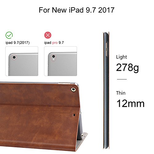 Neues iPad 2017 Hülle, AUAUA iPad 9.7 Leder Tasche Schutzhülle mit Auto aufwachen / Schlaf Funktion + Clear Schutzfolie(Geschenk) für Apple Neues iPad 9,7 2017 Zoll Apple Tablet - 3