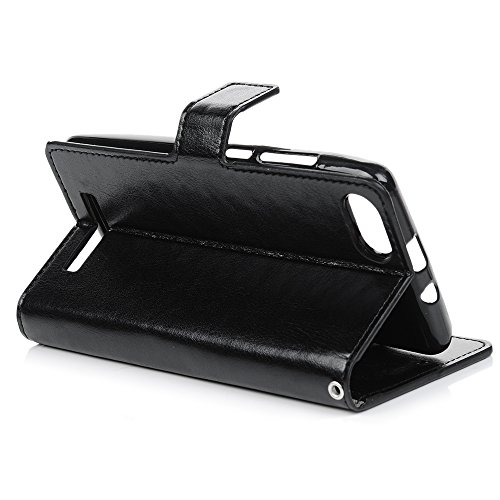 Wiko Lenny 3 Flip Hülle Wiko Lenny 3 Hardcase YOKIRIN Premium Crazy Horse PU Leder Schutzhülle Wallet Case Brieftasche Flipcase Klapptasche Schale Portemonnaie Lederholster Backcover mit Karteneinschub Standfunktion und Magnetverschluß Schwarz - 6