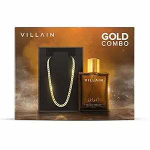 VILLAIN Gold Combo, OUD Eau De Parfum 100ml & 18k Micro Gold Plated Chain - Premium Luxury Long Lasting Perfume | Musky, Spicy & Smoky Fragrance Notes | Versatile Build Classy Solid Finish Chain