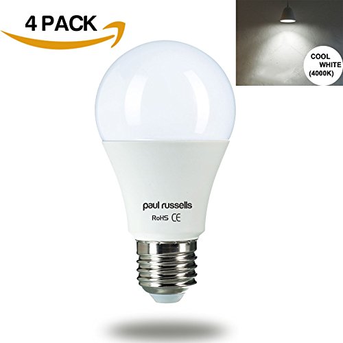 paul russells Edison Light Bulbs E27, 100W Bulb, Cool White / Natural White 4000K, 12W 1050lm LED Bulb, ES A60 Classic GLS Standard Energy Saving Lightbulbs, Non-dimmable, Pack of 4