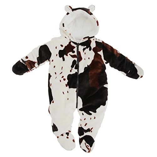 Baby Unisex Animal Print All In One Hooded Winter Snowsuit (0-3 Months) (Cow)
