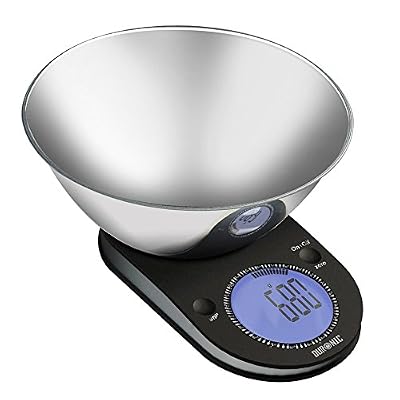 Duronic KS5000 Balance de Cuisine avec large affichage numérique rétroéclairé et bol en inox de 24,5 cm - 5 kg
