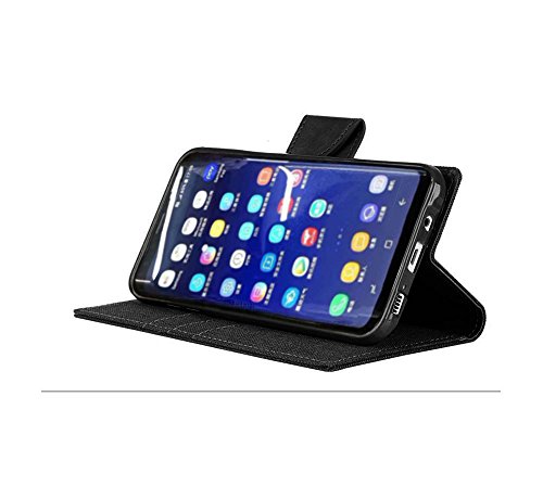 Funda Samsung Galaxy S8 Plus G955 REXANG Tel  fono m  vil conjuntos de lona   Lona  TPU   TPU Silicona Case Interna Suave Soporte Plegable Ranuras para Tarjetas y Billetera Cierre Magn  tico  S8 PLUS  Negro 