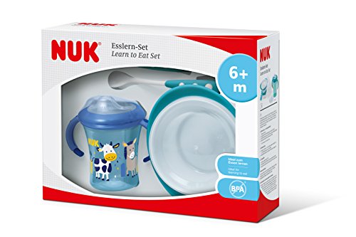 NUK 10225130 Esslern-Set Boy, Geschenkbox mit Cup, Esslernschale und Löffeln, inklusive gratis Ersatz-Trinktülle, ab 6 Monaten, petrol - 2