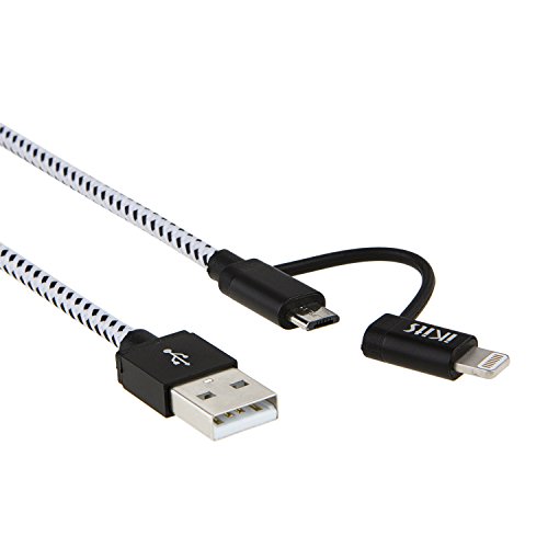 iKits Lightning und Micro USB 2-in-1 Kabel 0.5m Nylon USB Ladekabel, Lightning auf USB & Micro USB Kabel, Daten Synchronisieren für iPhone 7 7Plus, 6s 6s Plus, 6, 6Plus, 5s und Android Smartphones - 6