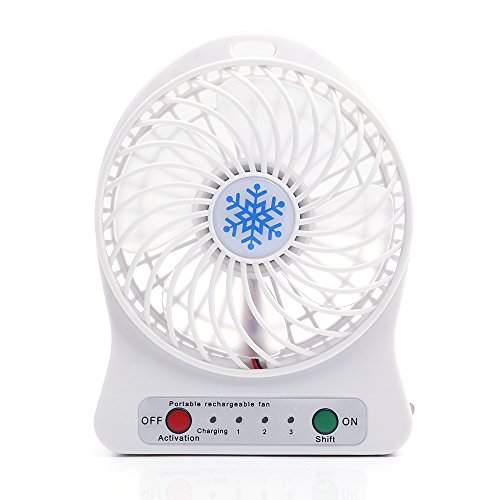 iProtect Mini USB Ventilator mit Batterie tragbarer Standventilator mit Micro USB Aufladekabel in weiss