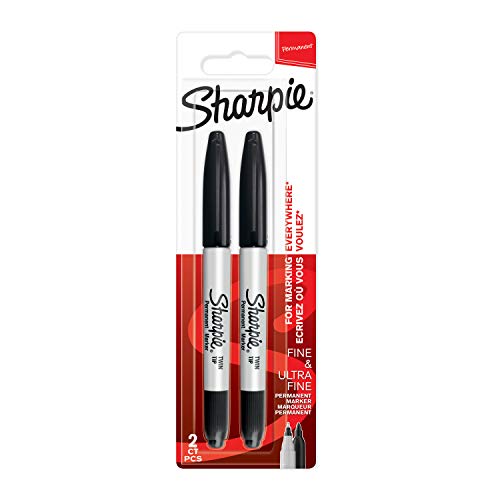 Sharpie rotuladores permanentes de doble punta, puntas fina y ultrafina, negro, paquete de 2