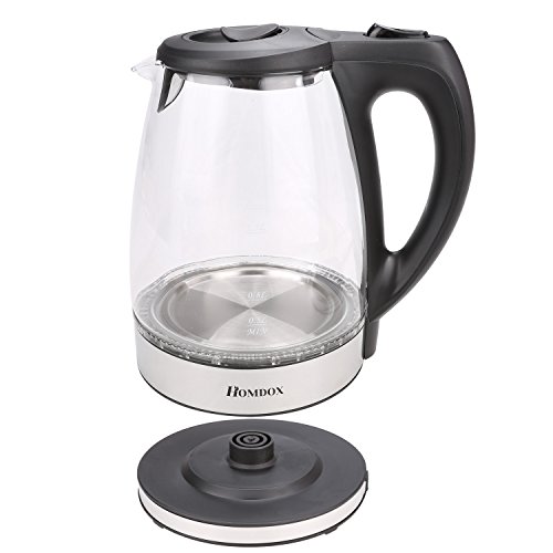Homdox Wasserkocher Glas Edelstahl Blaue LED Beleuchtung 1,7 Liter, 2200 Watt Maximal, Elektrische Wasserkessel Automatische Abschaltung - 6