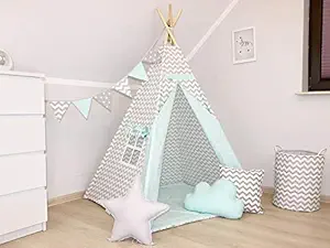 Nyra decor Portable Teepee Tents with Padded Mat and Cushions Free Kit Bag Zig Zag Teal