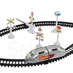 SaleOn High Speed Metro Train Auto Run Battery Operated with Round Tracks & Sign Boards Gift for Kids (1164)