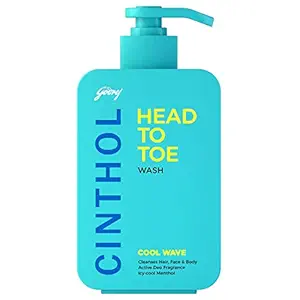 Cinthol Head to Toe, 3-in-1 Wash (Shampoo, Face-Wash & Body-Wash) for Men - COOL WAVE, 300ml, With Argan Oil & Ginseng Extracts