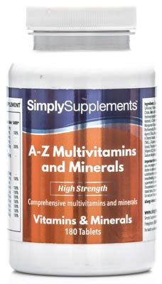 A-Z Multivitaminas y minerales  Con 31 nutrientes principales  Apto para vegetarianos - ¡Bote para 1 año! 360 comprimidos