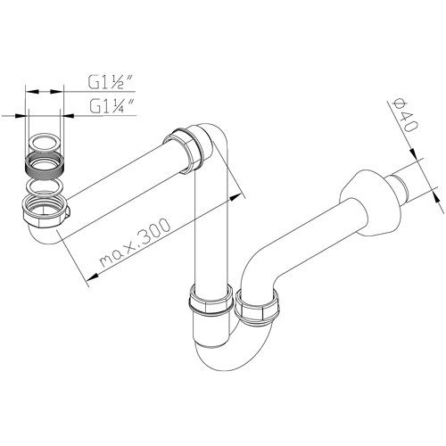 Raumsparsiphon 1 1/4 Zoll mit 40 mm Anschluss - 2
