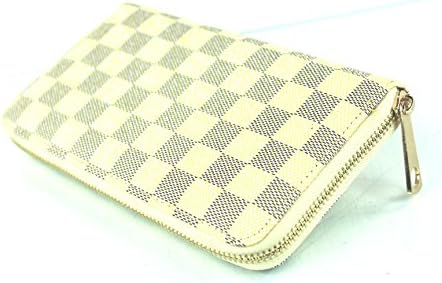 Ladies Checked Single Zip Around Purse \ Wallet (White)