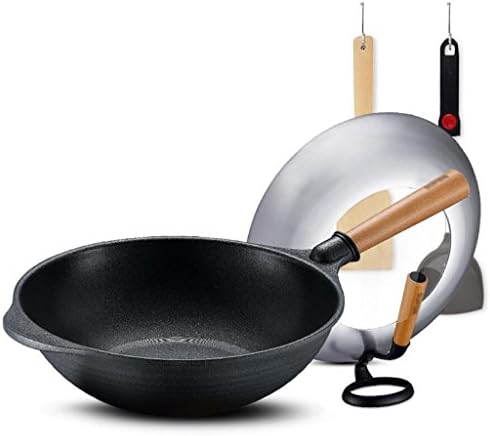 LINGZHIGAN Aluminum Alloy Wok Non-stick Pan No Fumes Cooking Tempered Glass Cover Caliber 32m (13 In)