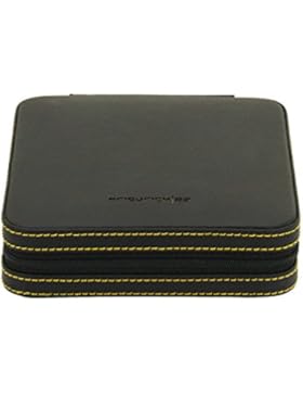 Friedrich|23, Manschettenknopfetui, 14,5 x 16 x 4,5 cm, Leder, Reißverschluss, Cordoba, Schwarz, 26112-2