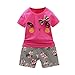 Produktbild Mädchen Kinderkleidung,BeikoardKindertag Geschenk2 Stücke Baby Mädchen Kinder Floral Katze Baby Kurzarm-Katze T-Shirt Top Tops T-shirt + Blume Shorts Zweiteiler Outfits Kleidung Set (S, Rose Rot)