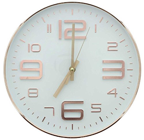 SIDCO ® Wanduhr Glamour weiß Kupfer Bürouhr Wand-Deko Uhr 3D Ziffern rund 30 cm