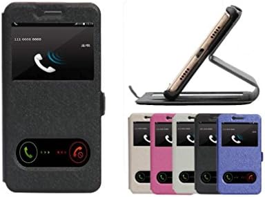EMIRROW Samsung Galaxy A7 (2017) Case,PU Leather Flip Case with Stand - [View Window + Magnetic Cap] - Ultra Slim Hard Synthetic Leather Protective phone case [Black]