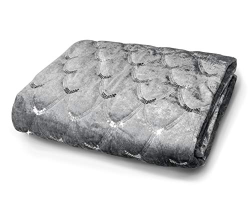 Intimates Crushed Velvet Mermaid Pattern Sequin Sparkle Throw Bed Throw Runner (Silver, 95cms x 200c Intimates Crushed Velvet Mermaid Pattern Sequin Sparkle Throw Bed Throw Runner (Silver, 95cms x 200c