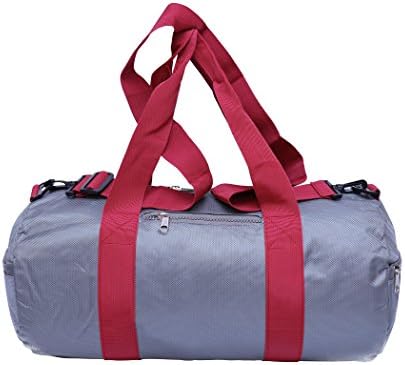 Lightweight Waterproof Foldable Duffel/Barrel Holdall Bag for Travel Gym Sports Overnight Weekend (Light Gray/Burgundy)