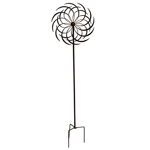 Doppel Windrad mit Standstab inkl. Erdspieß Antikbraun H208cm Metall Windmühle Windspiel Gartendekoration - 2