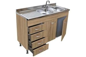 Arredobagno e Cucine Mobile per Cucina sottolavello componibile 120cm, Due sportelli e lavello Inox