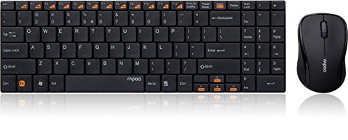 Rapoo 11345 9060 Kit Wireless 2.4 Ghz Tastiera Supersottile Inox Multimediale e Mouse Ottico, 3 Tasti, 1000 dpi, Layout Italiano, Nero