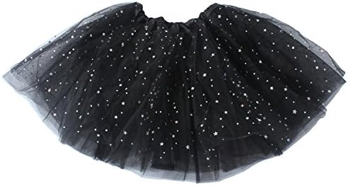 SINUO Sparkle Tutu, Tutu Skirt Fit Kids Age 3-8 Girls 3-Layer Ballet Tutu Skirt With Glitter Stars Sequins(Black)