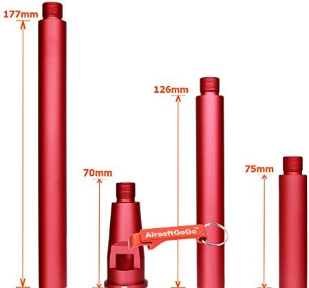 Tokyo Arms Multi-Length CNC Metal -14mm CCW Outer Barrel for WA M4/M16 Airsoft GBB (Red) - KeyChain Included