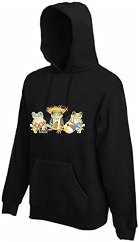 Simply Tees Jamaican Frogs Adult's Hooded Sweatshirt, printed on the Front Black - Large (41/43")